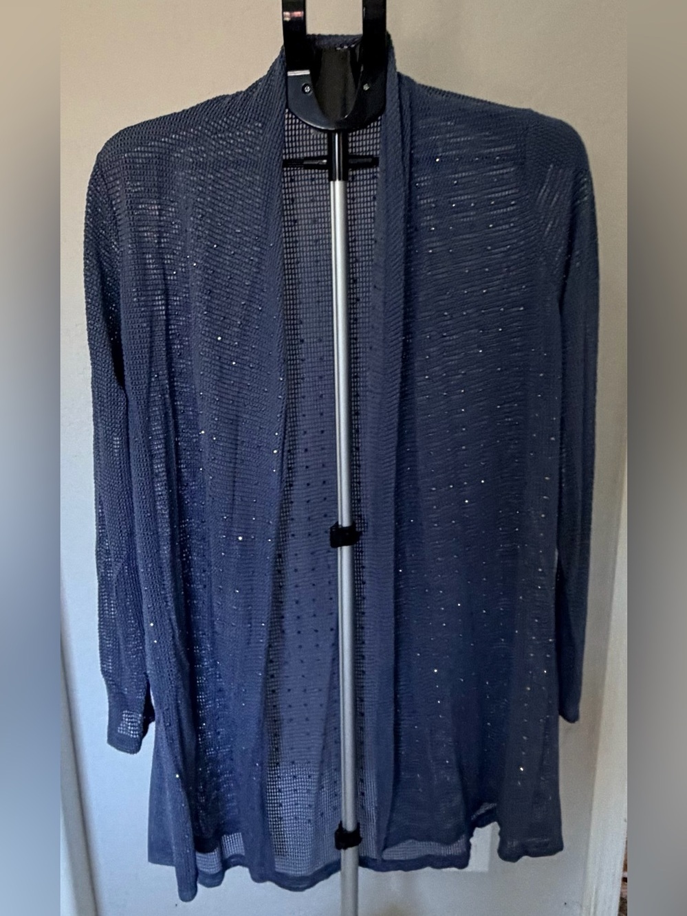 Light blue Open-Front Sparkle Knit Cardigan - Women